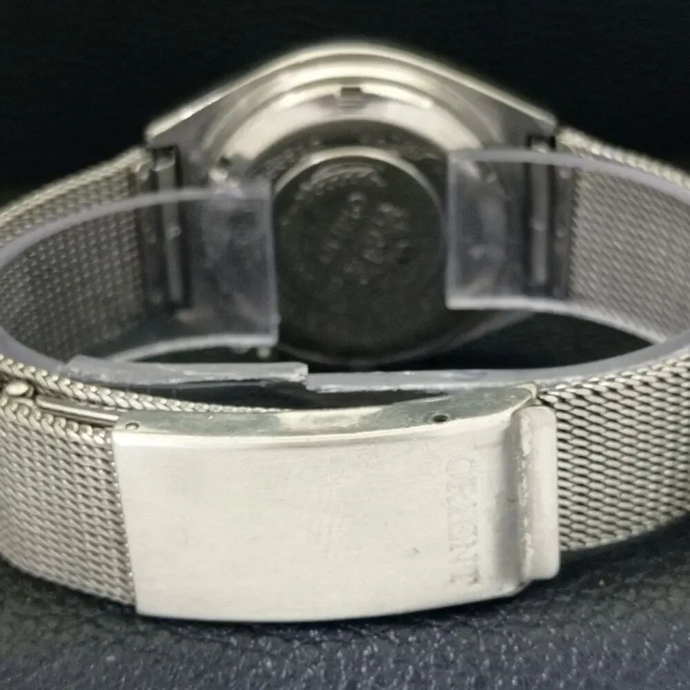 Vintage 1974 Orient Automatic Mens Silver Watch W/daydate & Gold accents